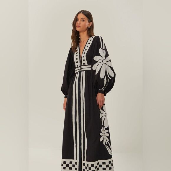 Farm Rio Black Nature Buttoned Maxi Dress - Picture 4 of 7